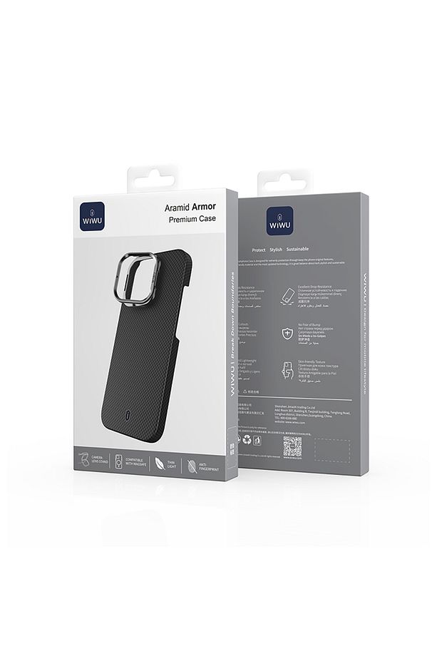 iPhone 16 Pro Kılıf Wiwu DCC-208 Magsafe Özellikli Kamera Standlı Aramid Fiber Kevlar Kapak Siyah - 5