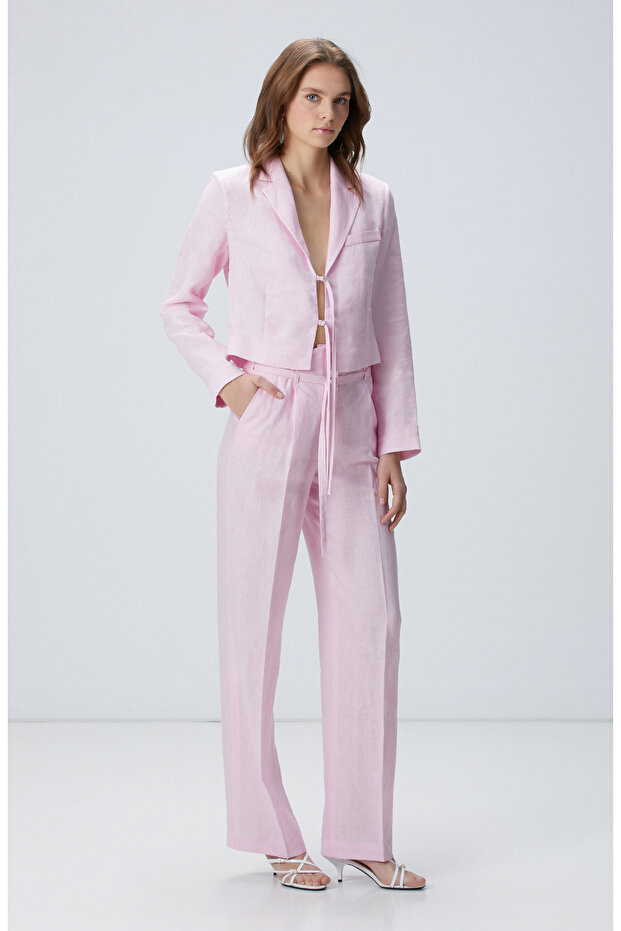 Pembe Keten Pantolon - 1