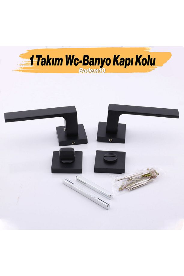 (1 TAKIM) Kilitlenebilir Paytak Wc Banyo Siyah Kapı Kolu Kare Rozetli Sağa Sola Uygun Iç Dış Kapısı - 4