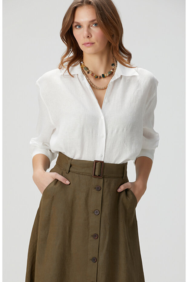 Beyaz Keten Gömlek - 5