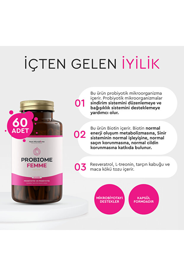 Probiome-Femme Probiyotik ve Prebiyotik İçeren Takviye Edici Gıda 60 Kapsül - 6