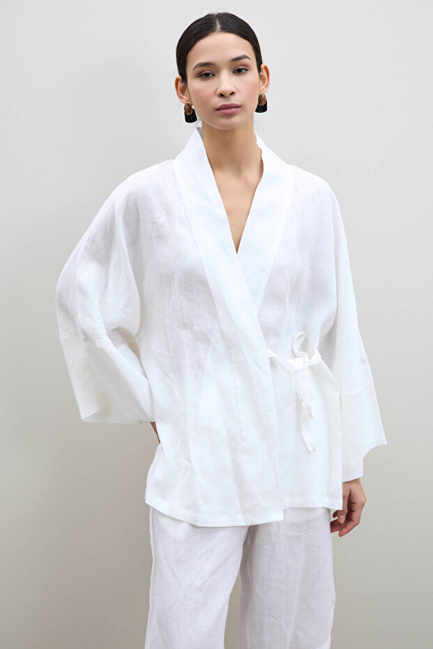 %100 Keten Oversize Kimono - 2