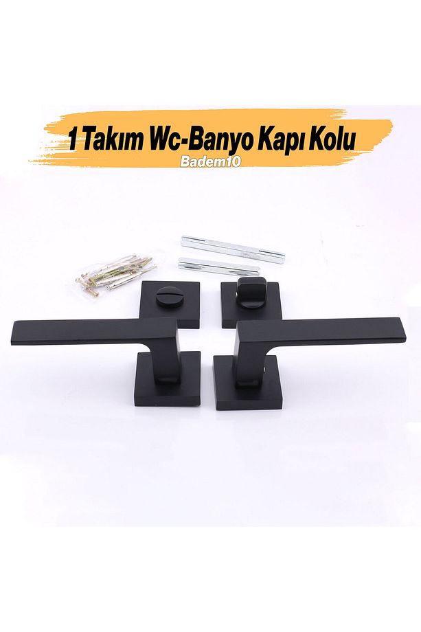 (1 TAKIM) Kilitlenebilir Paytak Wc Banyo Siyah Kapı Kolu Kare Rozetli Sağa Sola Uygun Iç Dış Kapısı - 5
