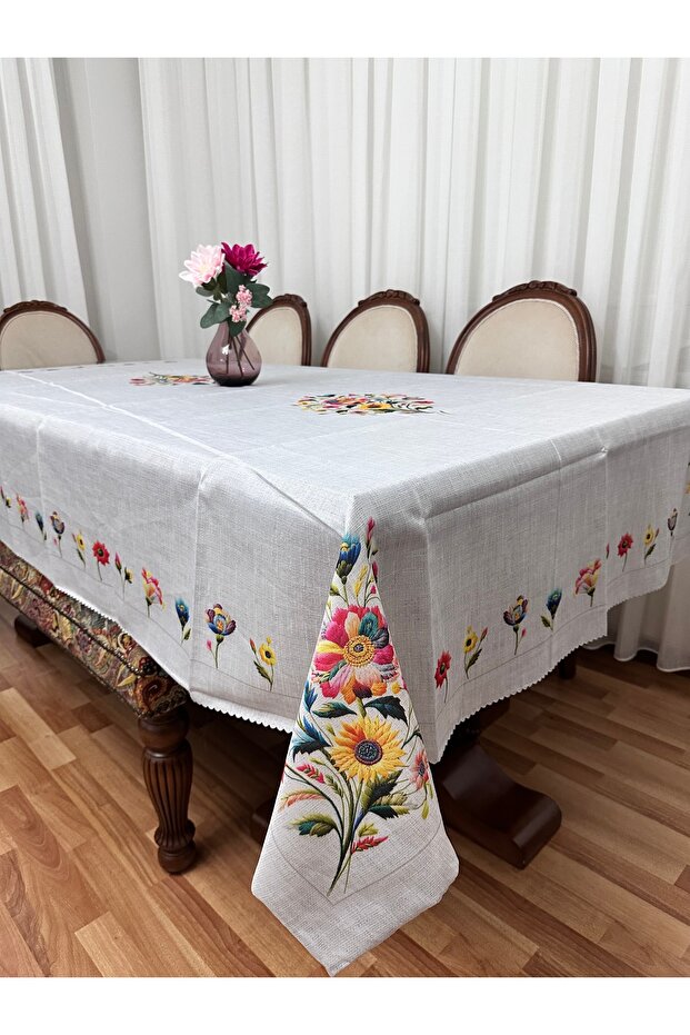 Luxury Stain-Resistant Linen Printed Tablecloth 160X220 Asmin Gray