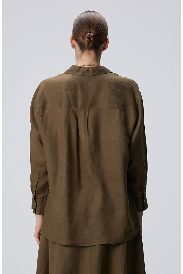 Haki Keten Gömlek - 5