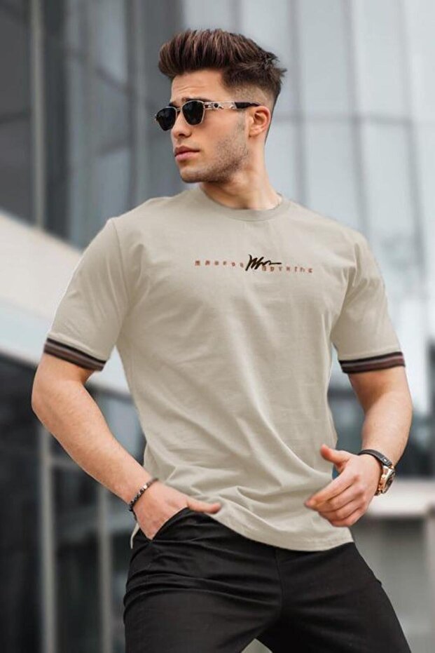 Bej Basic Erkek Tişört - 1