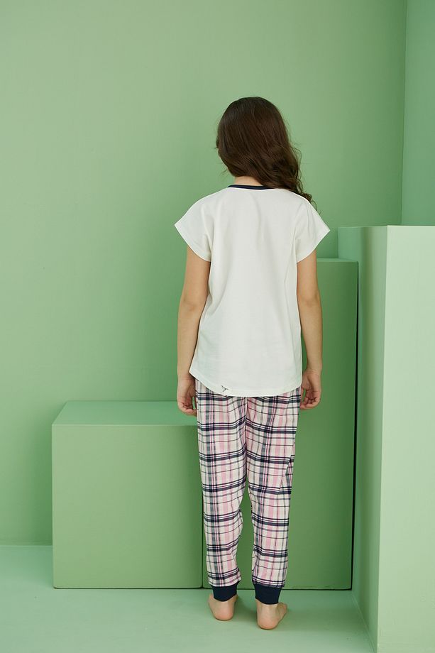 ekru desenli Pamuklu Bisiklet Yaka Örme Pijama Takım25117065 - 5