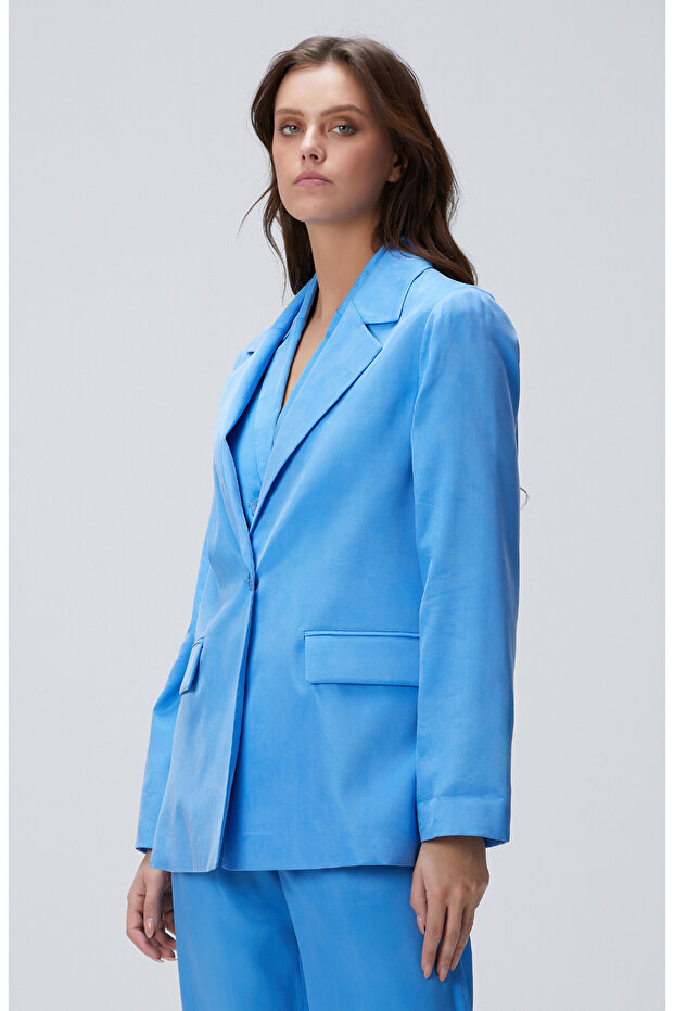 Mavi Blazer Ceket - 4
