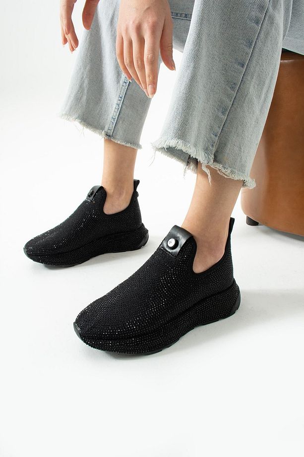Kadın Desenli Taş Detaylı Yüksek Tabanlı Slip-on Yürüyüş Ayakkabısı - 2