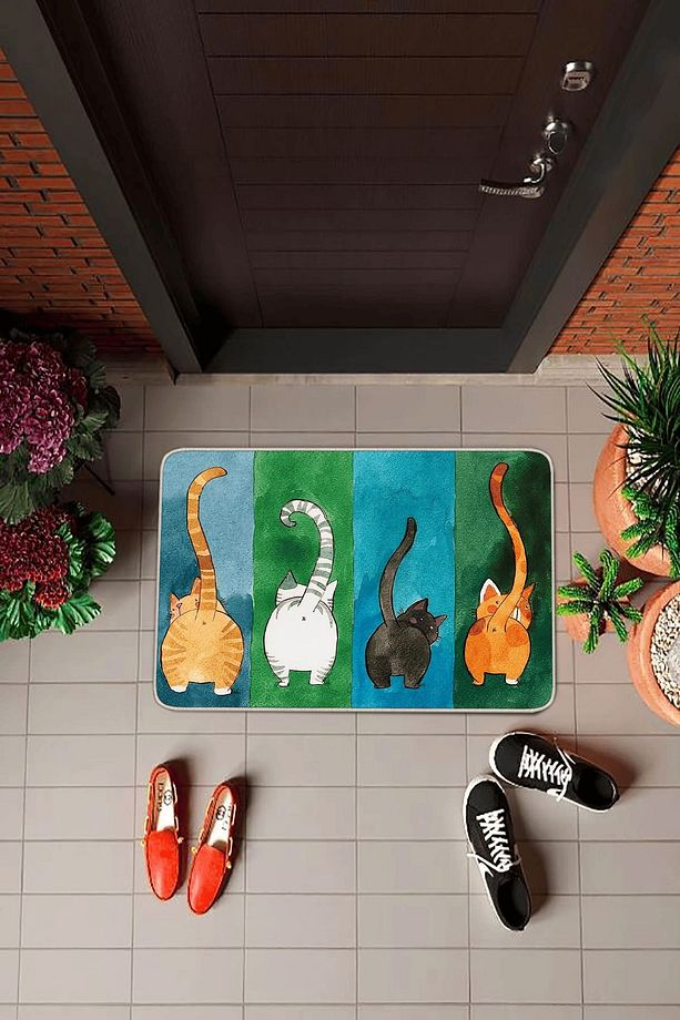 Çok Renkli Kedi Desenli Kapı Önü Paspası KP03 - 1