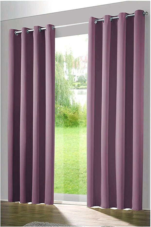 Lilac Rustic Curtain with Eyelet Ring Pipe Ring Decoration Curtain