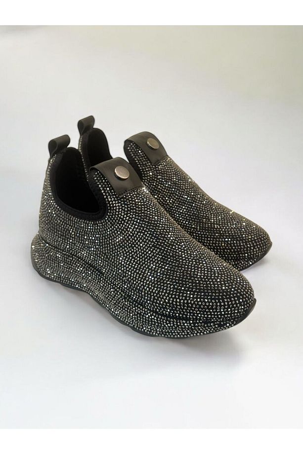 Kadın Desenli Taş Detaylı Yüksek Tabanlı Slip-on Yürüyüş Ayakkabısı - 4