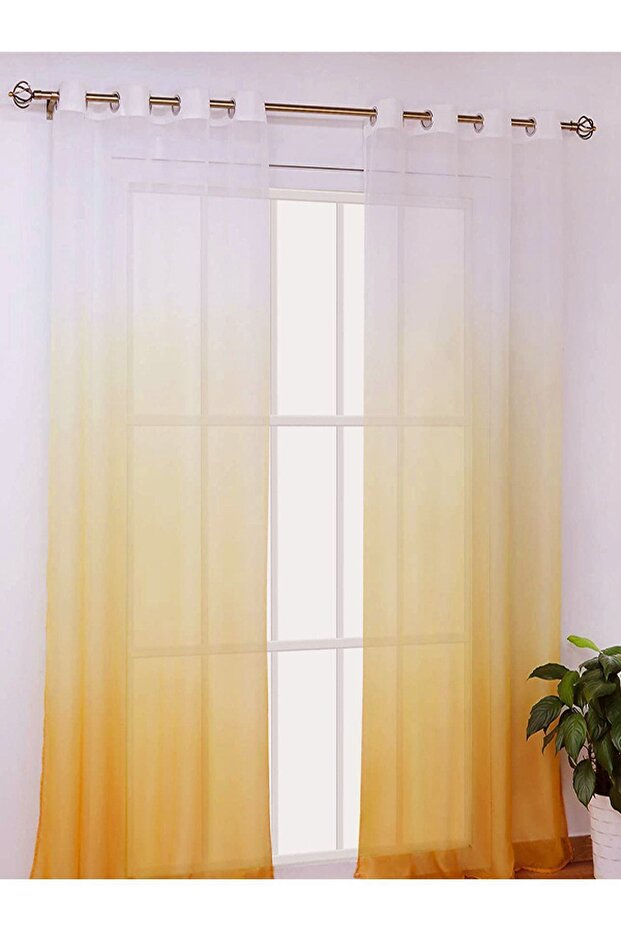 Orange Yellow Rustic Eyelet Tulle Curtain Gradient Color Transitional Tulle