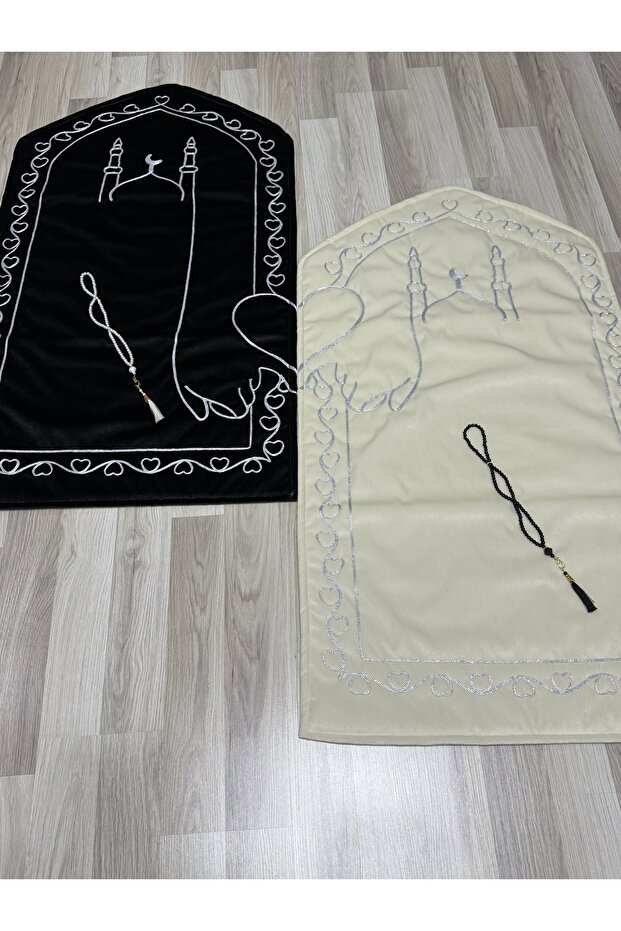 Heart Rhythm Paired Couple Prayer Rug with Rosary Bride and Groom Bundle Gift Dowry Holder