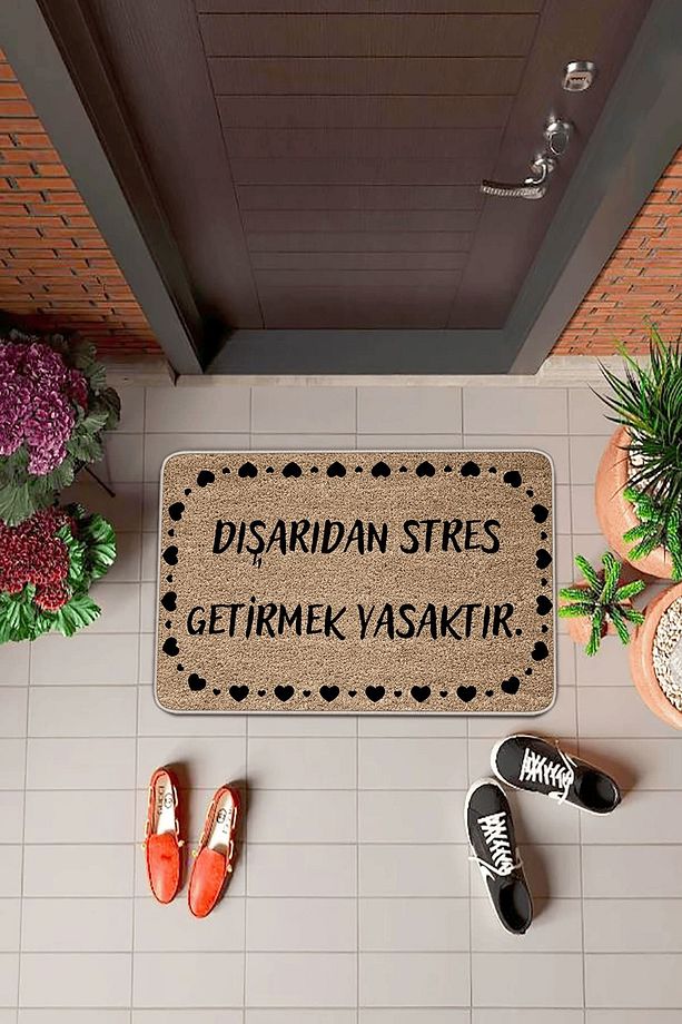 Bej Stres Getirmek Yasaktır Kapı Önü Paspası KP12 - 1