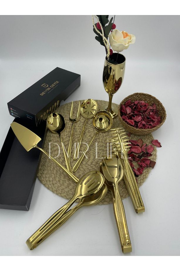 Dmr Life 8 Parça Gold Sos Servis Seti Ve Maşa Servis Sunum Seti (18/10) - 4