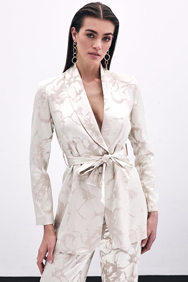 Patterned Long Jacket - Beige - 1