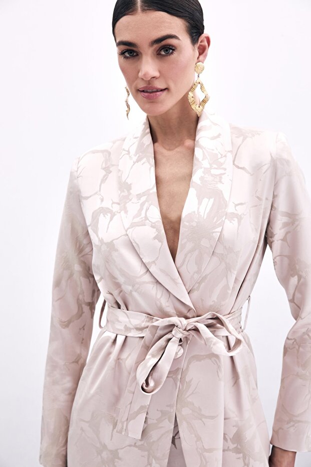 Patterned Long Jacket - Powder - 3