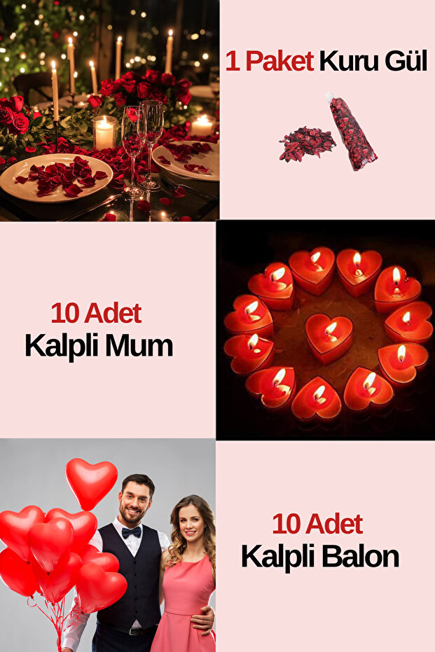 10 Heart Balloons 10 Heart Candles Dried Rose Helium Compatible Anniversary Lover Romantic Dinner