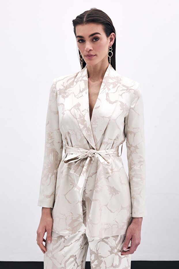 Patterned Long Jacket - Beige - 2