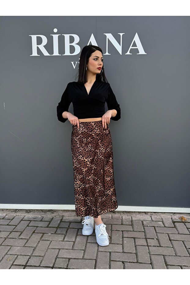 Patterned Satin Skirt 8031 - 1