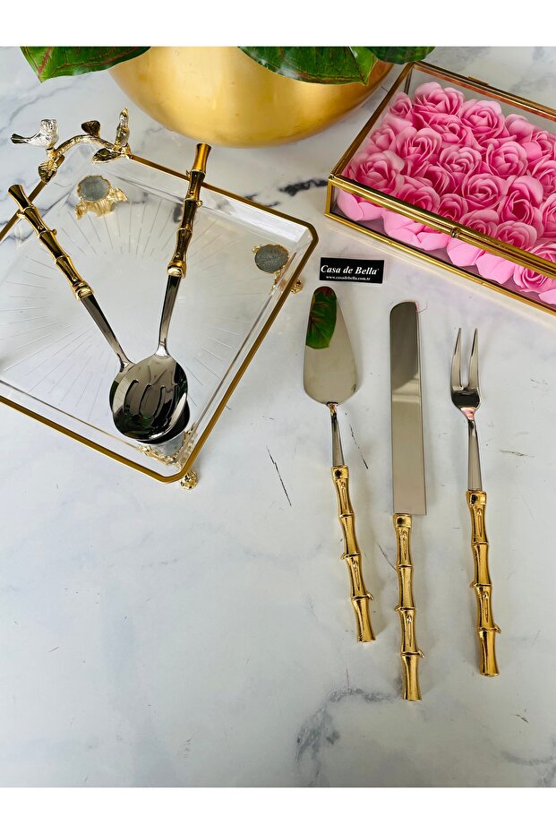 Bambu Görünümlü 5 Parça Çelik Servis Seti - 5