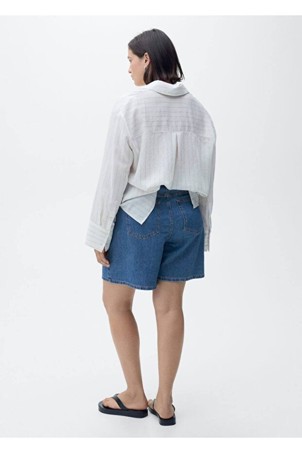 Pilili denim bermuda şort - 5