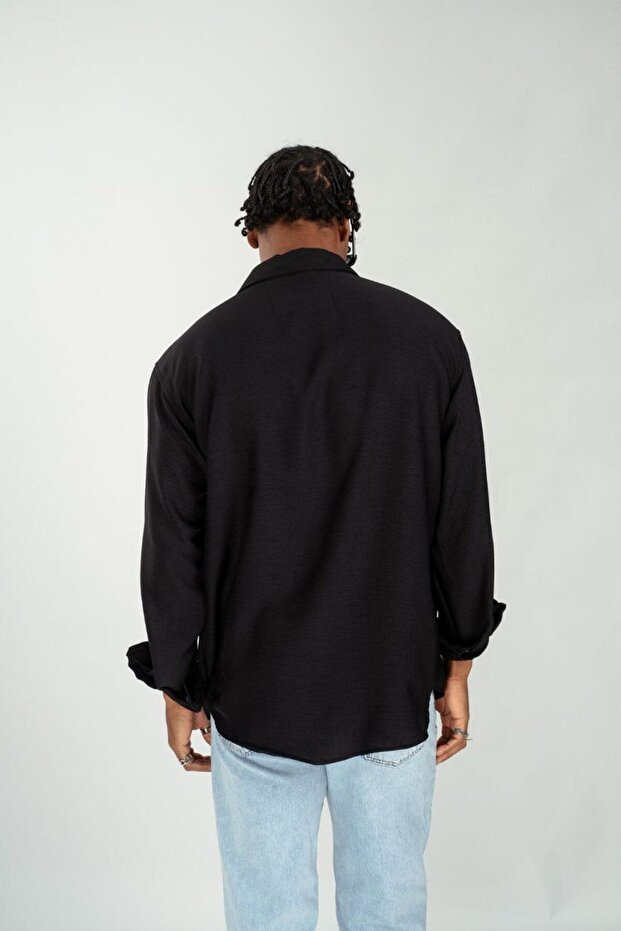 Oversize Siyah Erkek Gömlek - 5