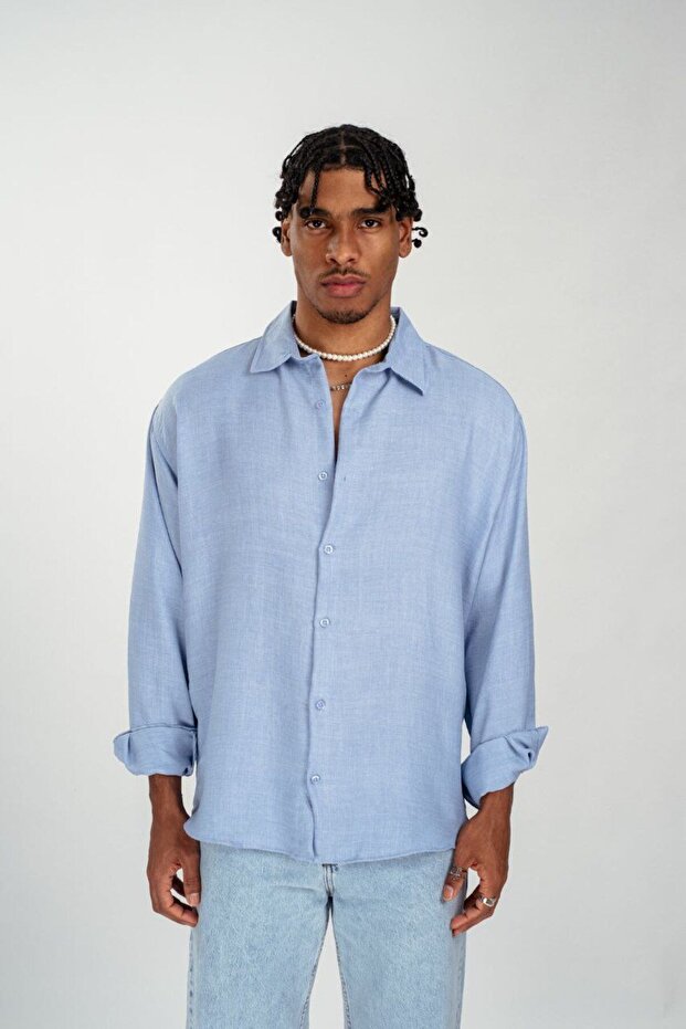 Oversize Mavi Erkek Gömlek - 1