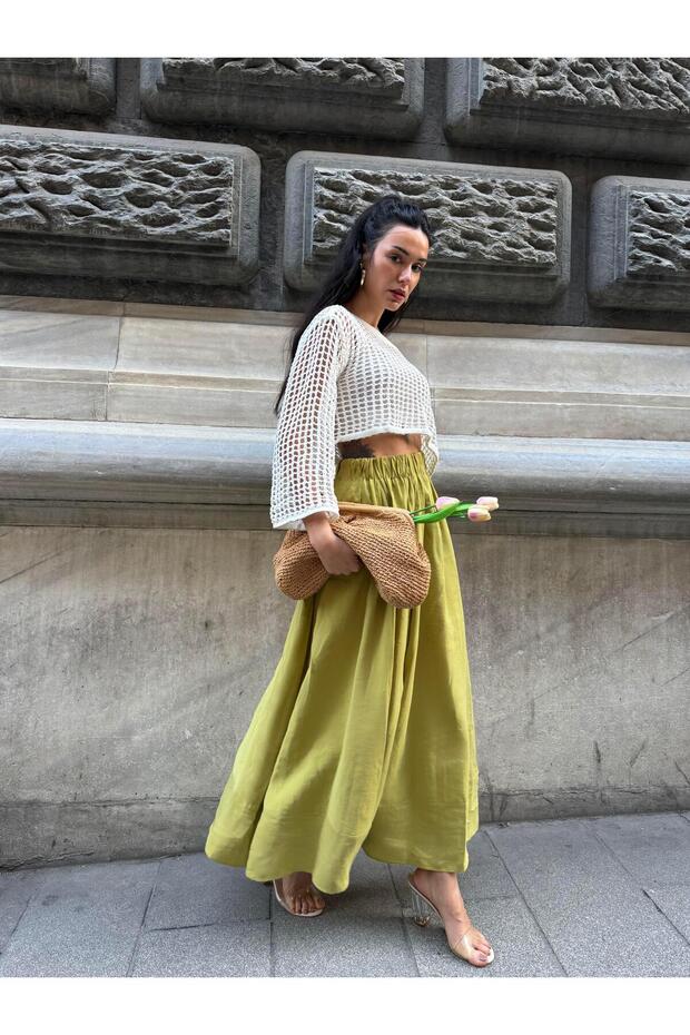 Women's Oil Green 100% Modal Long Skirt 29078