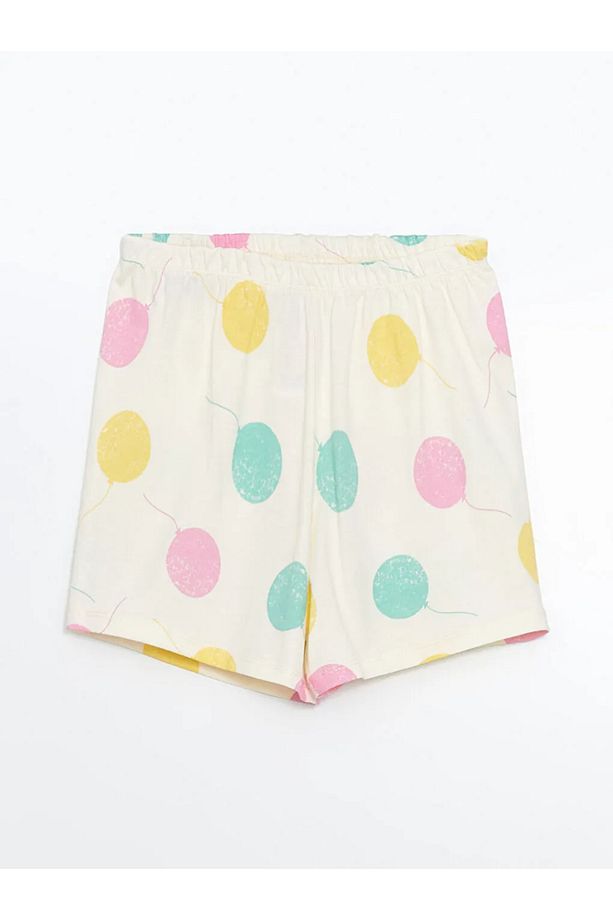 LCW Kids Ekru Bisiklet Yaka Kız Çocuk Şortlu Pijama Takımı - 5