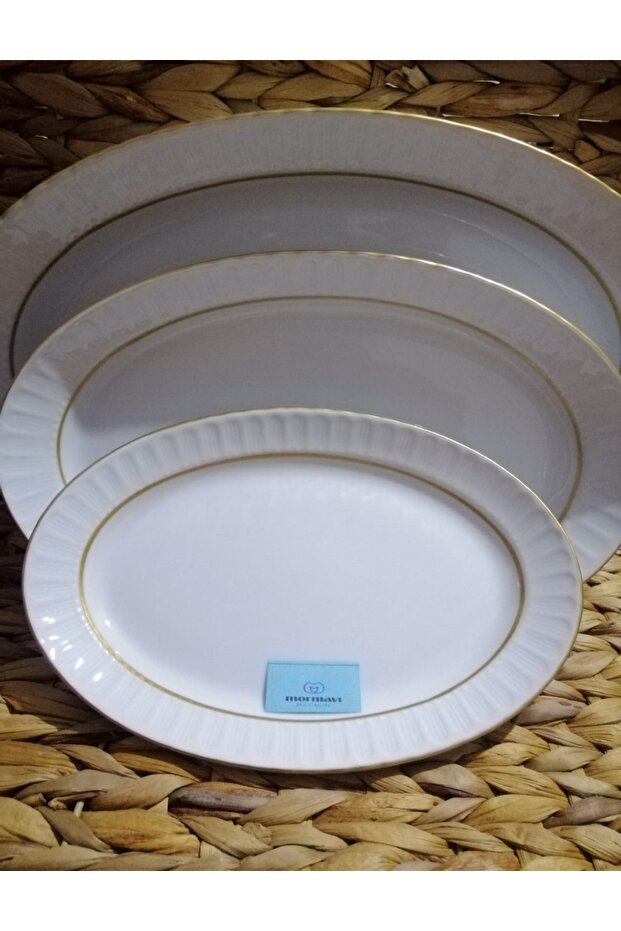 Porcelain Matte Gilded 3-Piece Kayık Salad Plate (35-30-25 cm)