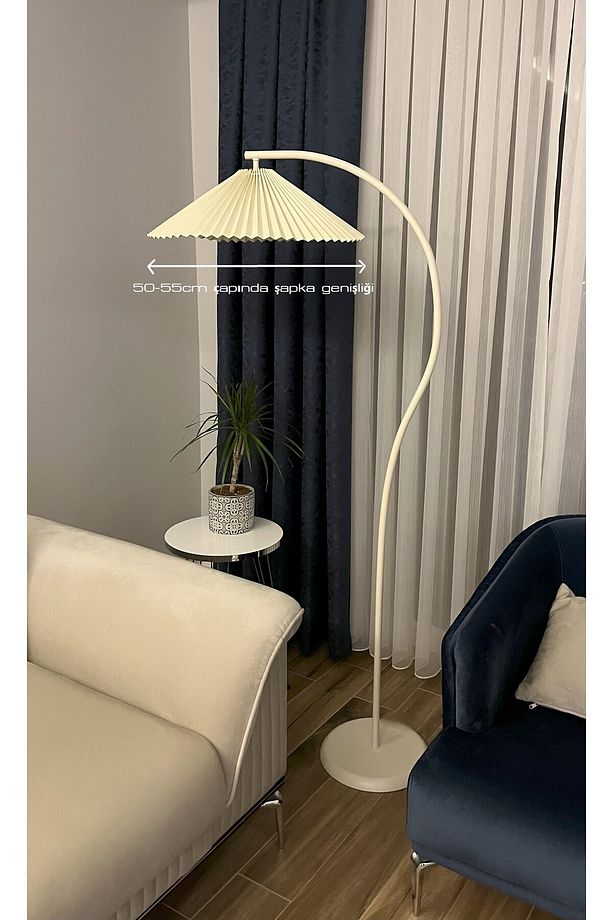 Modern Tasarım Tek Ayaklı Metal Lambader – Süt Köpüğü, 160cm, E27 Duy, Şık Salon Lambası - 2