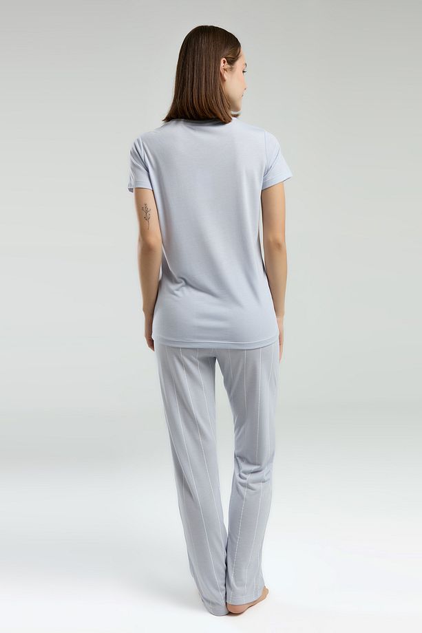 Kadın Mavi Cep Detaylı Pijama Takımı R.O.8.9.Z.E.7.8..L.T. - 5