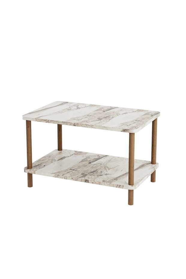 طاولة مركزية بأرجل خشبية مستطيلة - نقشة رخام أبيض - 2