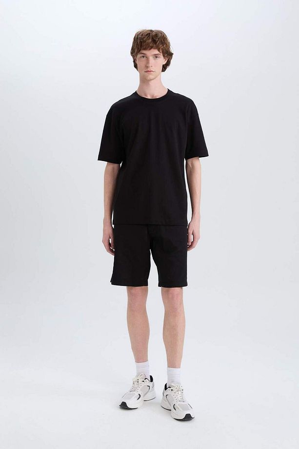 Oversize Geniş Kalıp Bisiklet Yaka Basic Düz Kısa Kollu Siyah Tişört E6885axns - 2