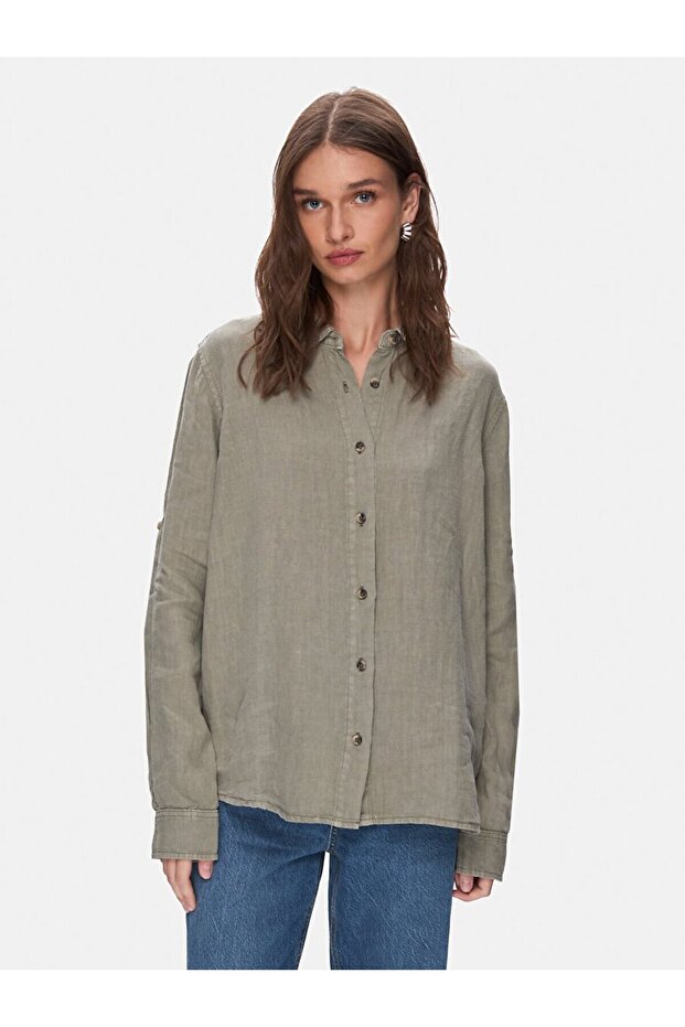 Basıc Uzun Kol Yeşil Gömlek - 2