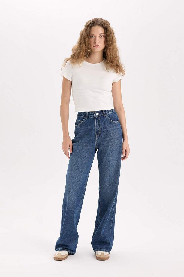 Straight Wide Yüksek Bel Uzun Jean Yıkamalı Pantolon E2975ax24cw - 2