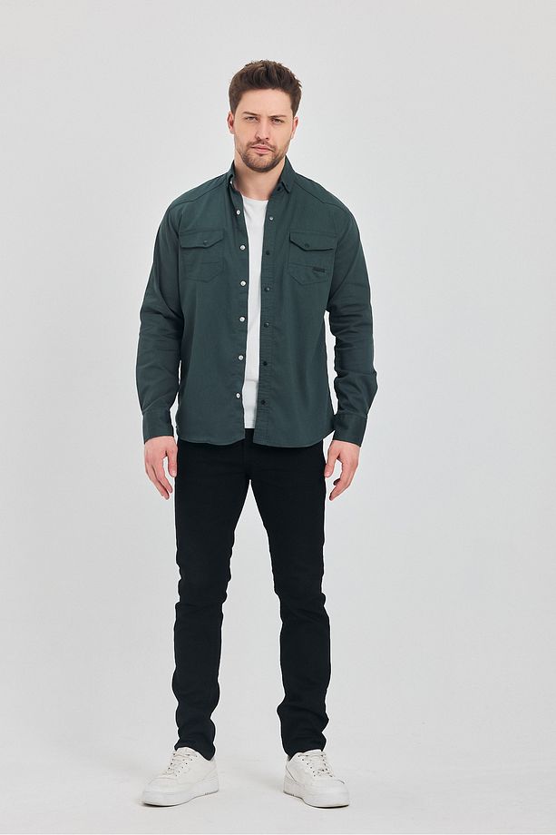 Slim Fit Erkek Kot Gömlek Nefti - 6