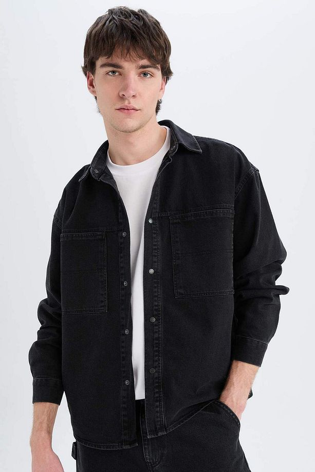 %100 Pamuk Oversize Geniş Kalıp Jean Uzun Kollu Gömlek E5721ax25sp - 3