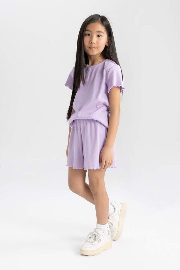 Kız Çocuk Pijama Takımı Fitilli Kaşkorse Kısa Kollu Üst Şort C2837a824sm - 1