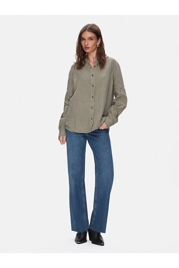 Basıc Uzun Kol Yeşil Gömlek - 1
