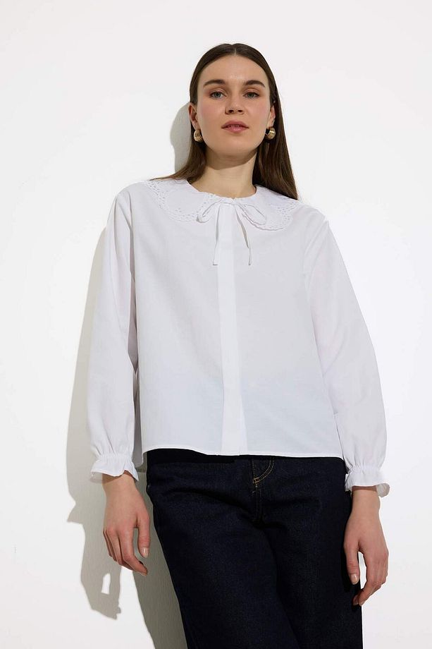 Regular Fit Poplin Uzun Kollu Gömlek Tunik E4355ax25sp - 1