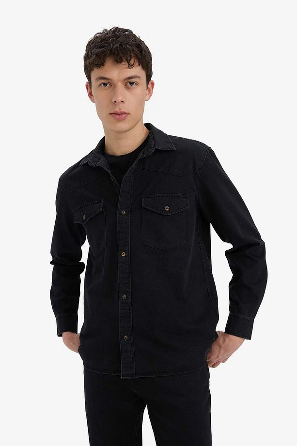 %100 Pamuk Regular Fit Jean Uzun Kollu Ince Kumaş Gömlek E5711ax25sp - 3