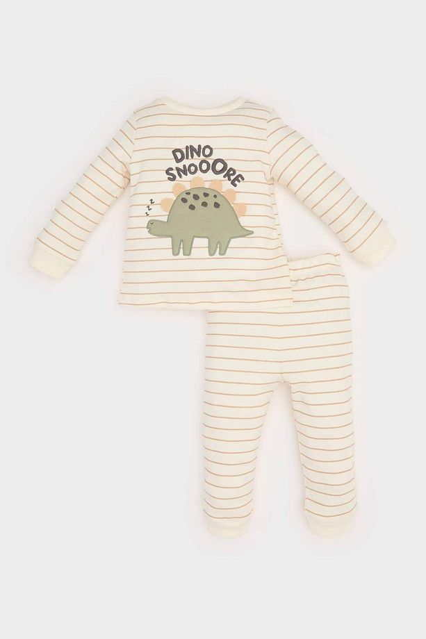 Erkek Bebek Pijama Takımı Dinazor Baskılı Uzun Kollu Üst Beli Lastikli Uzun Alt E6936A525SP - 1