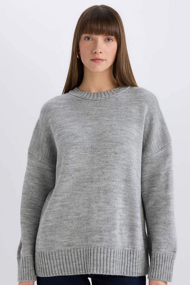 Oversize Geniş Kalıp Bisiklet Yaka Basic Düz Triko Kazak D0036AX25SP - 1