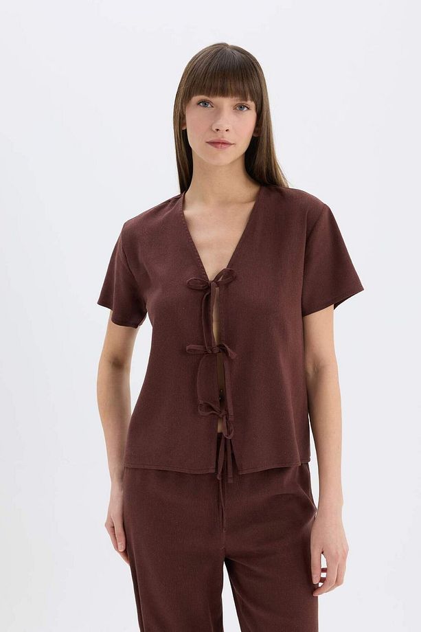 Pijama Takımı Keten Kısa Kollu Üst Esnek Belli Alt-fall In Love E3571ax25sp - 3