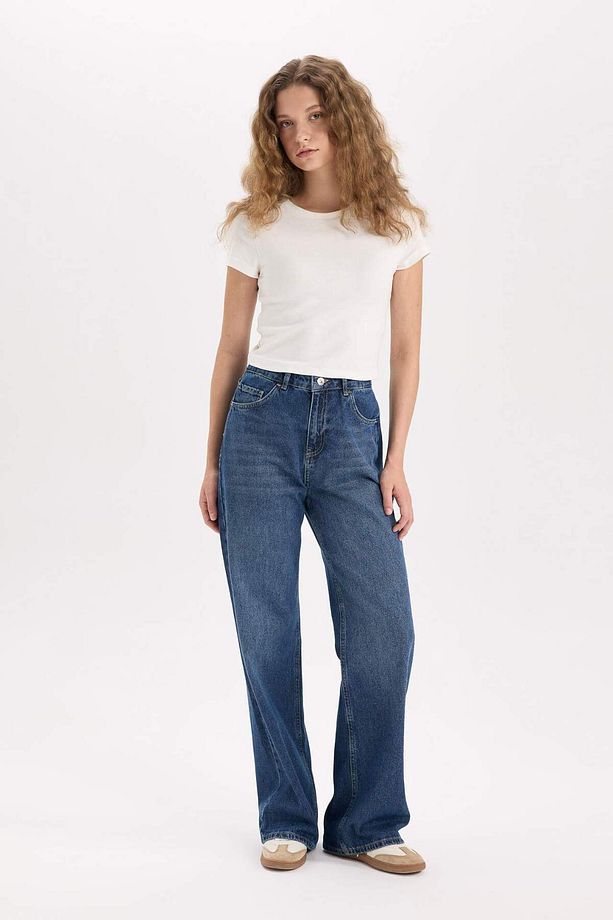 Straight Wide Yüksek Bel Uzun Jean Yıkamalı Pantolon E2975ax24cw - 4
