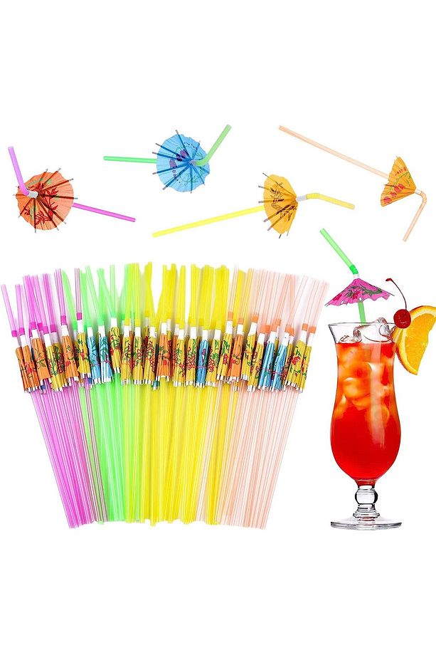 Plastik Körüklü Şemsiye Pipet 25 Adet/paket Parti Kokteyl - 4