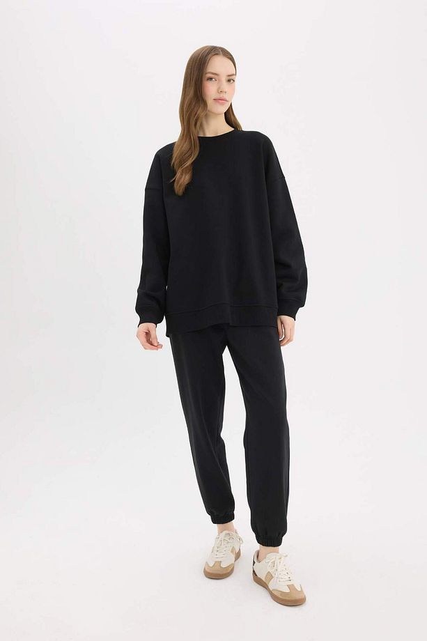 Oversize Geniş Kalıp Bisiklet Yaka Basic Düz Kalın Sweatshirt Y1346az25sp - 2
